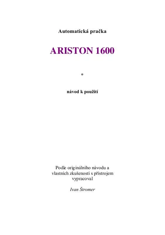 Mode d'emploi ARISTON 1600