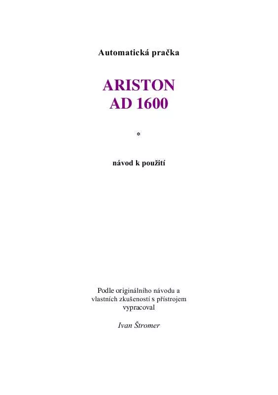 Mode d'emploi ARISTON AD 1600