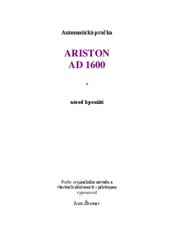 Mode d'emploi ARISTON ARISTON AD1600