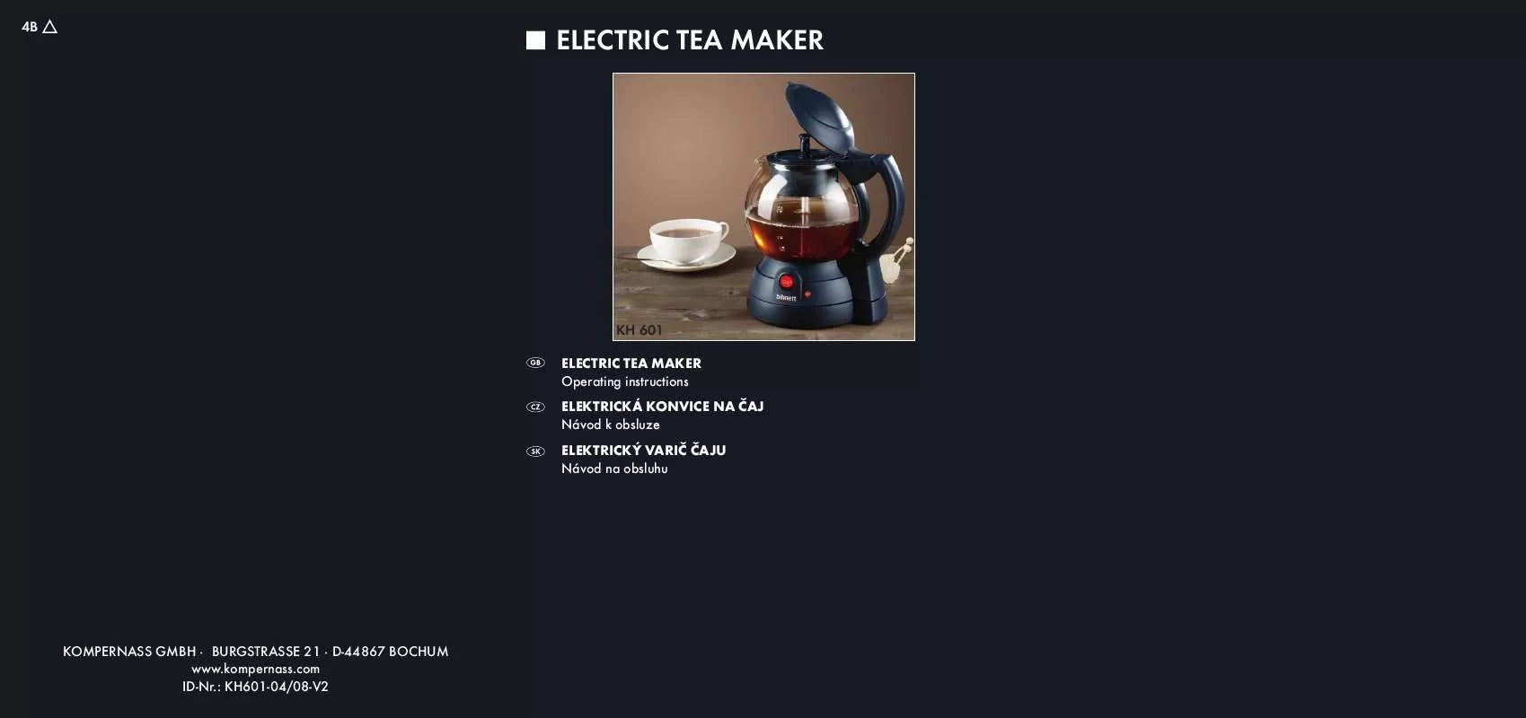 Mode d'emploi BIFINETT KH 601 ELECTRIC TEA MAKER