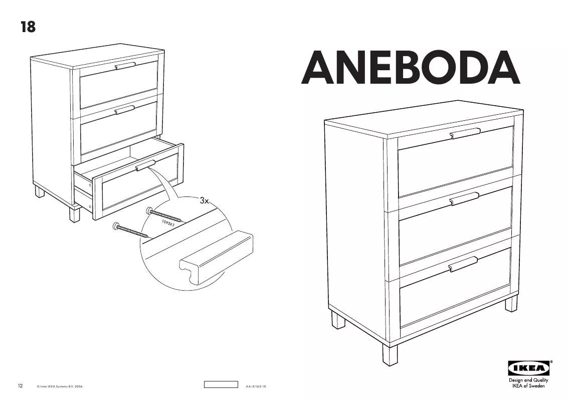 Mode d'emploi IKEA ANEBODA, KOMODA SE 3 ZÁSUVKAMI. 80×40×100 CM.