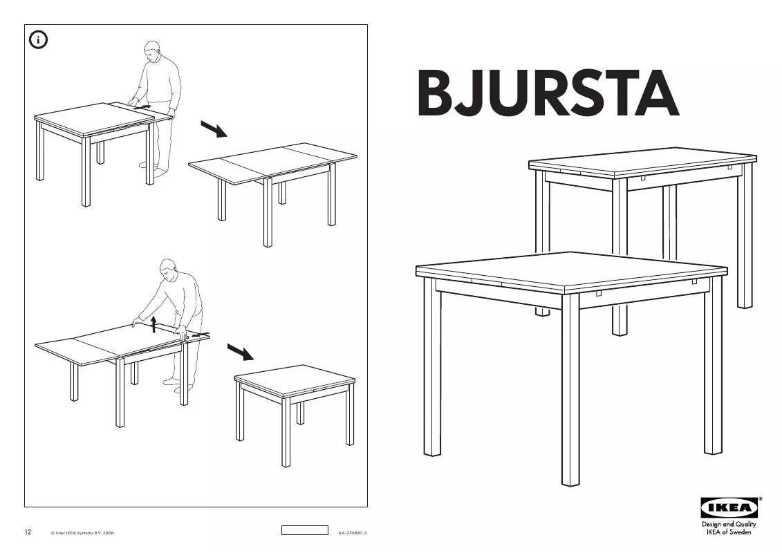 Mode d'emploi IKEA BJURSTA, JÍDELNÍ STŮL. 90×90/129/168, V. 74 CM.