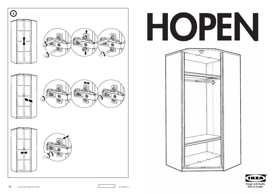 Mode d'emploi IKEA HOPEN, RÁM ROHOVÉ ŠATNÍ SKŘÍNĚ. 118×118, V. 236 CM.