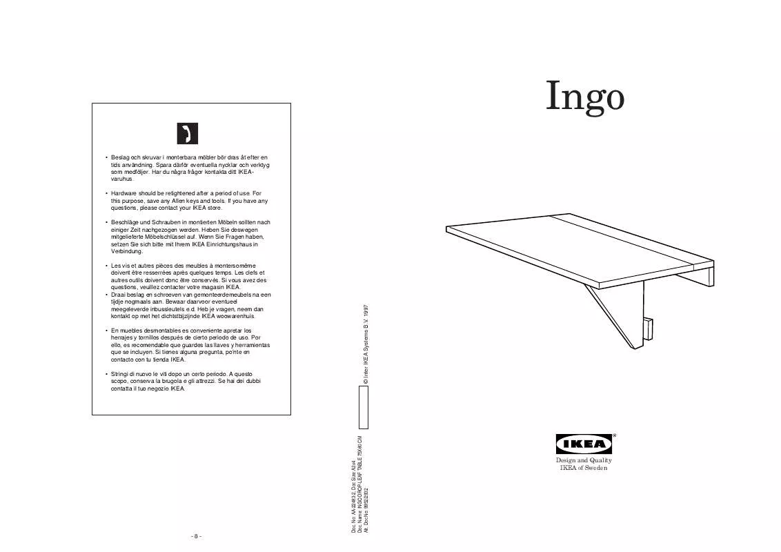 Mode d'emploi IKEA INGO, NÁSTĚNNÝ SKLÁPĚCÍ STOLEK. 75×60 CM.