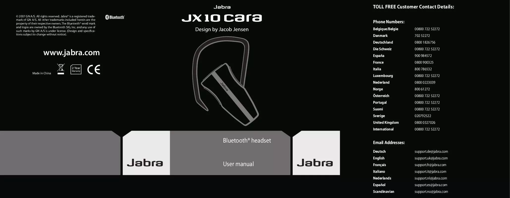 Mode d'emploi JABRA JX 10 CARA