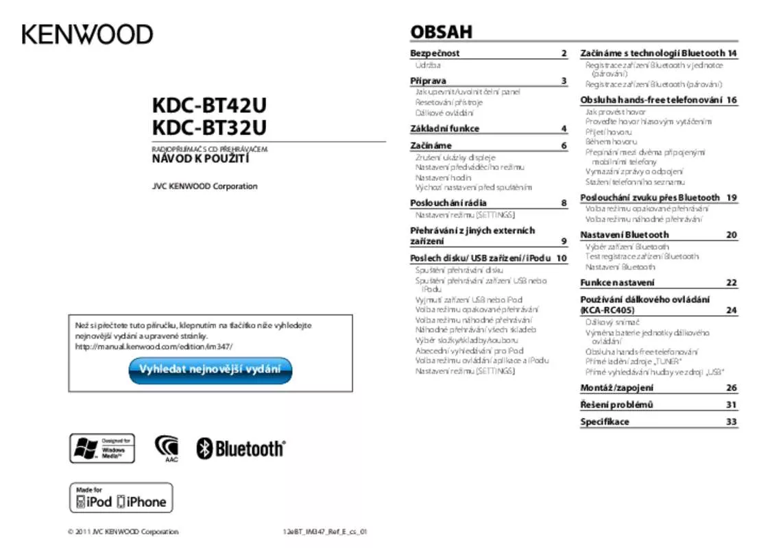 Mode d'emploi KENWOOD KDC-BT32U