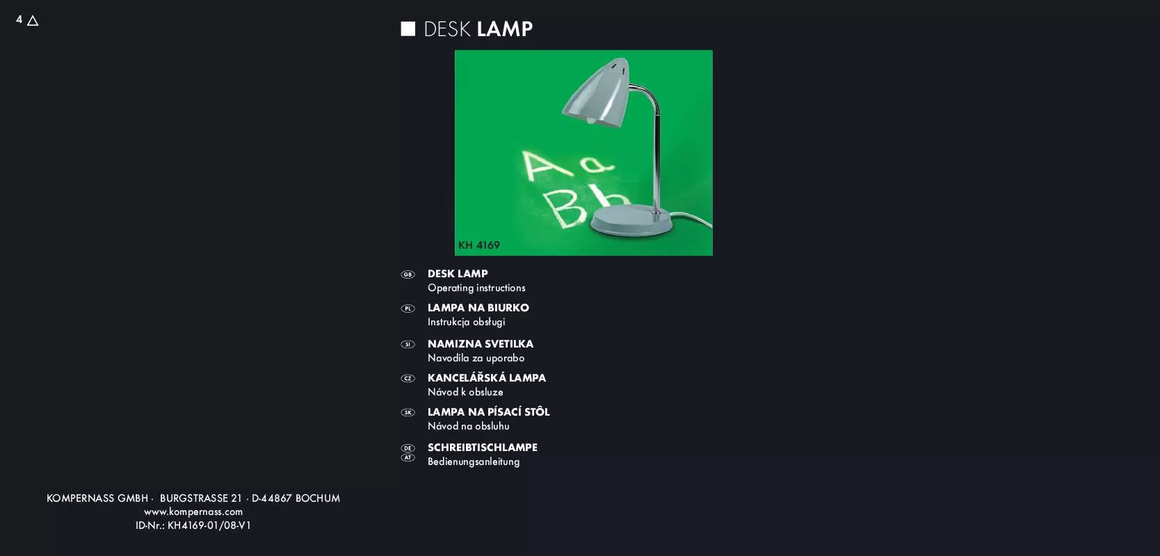 Mode d'emploi KOMPERNASS KH 4169 DESK LAMP