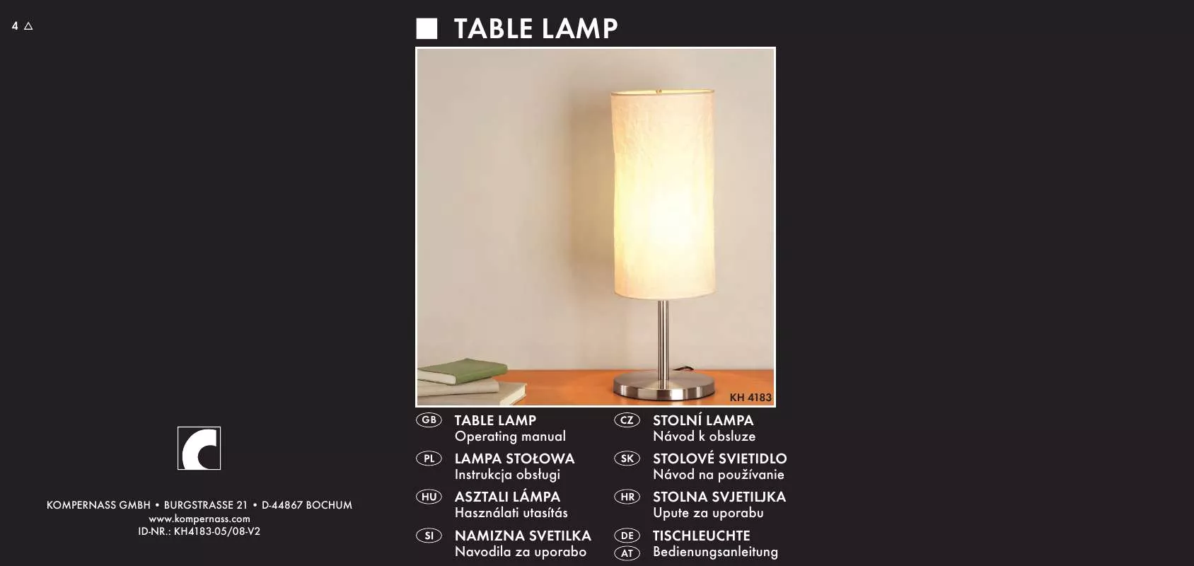 Mode d'emploi KOMPERNASS KH 4183 TABLE LAMP