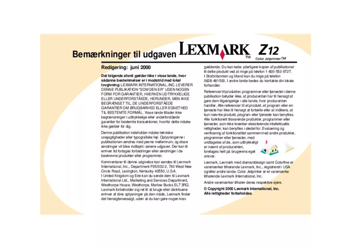 Mode d'emploi LEXMARK Z12