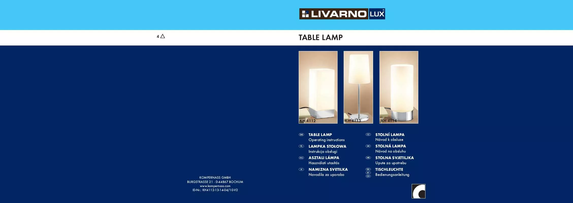 Mode d'emploi LIVARNO KH 4112-4114 TABLE LAMP