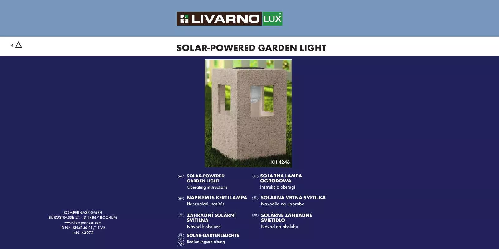 Mode d'emploi LIVARNO KH 4246 SOLAR-POWERED GARDEN LIGHT