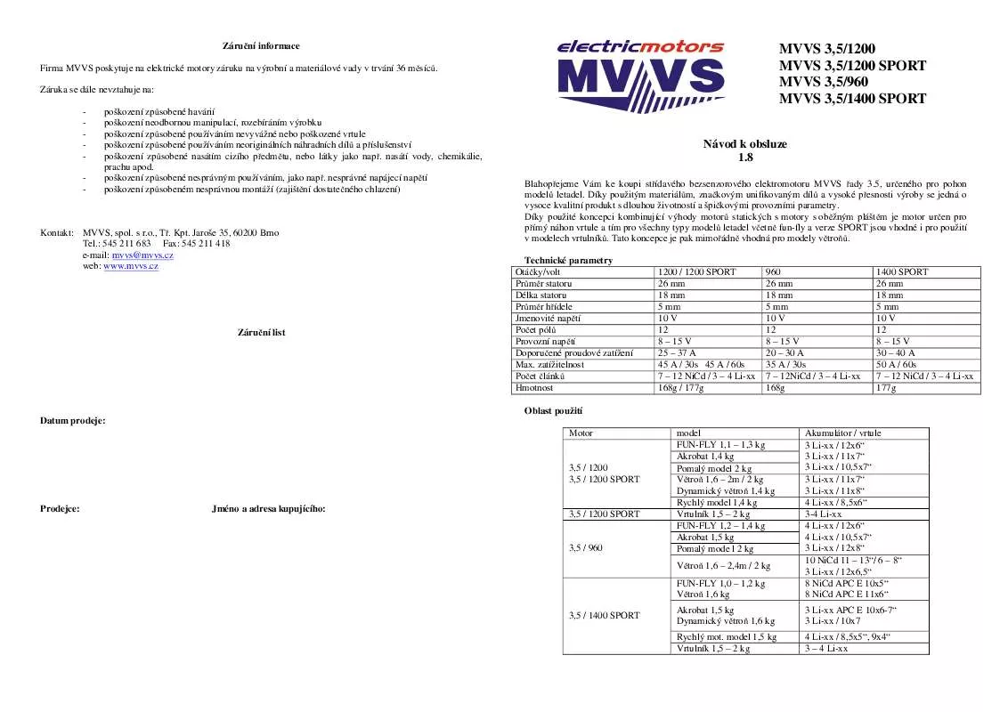 Mode d'emploi MVVS 3.5-1200 SPORT