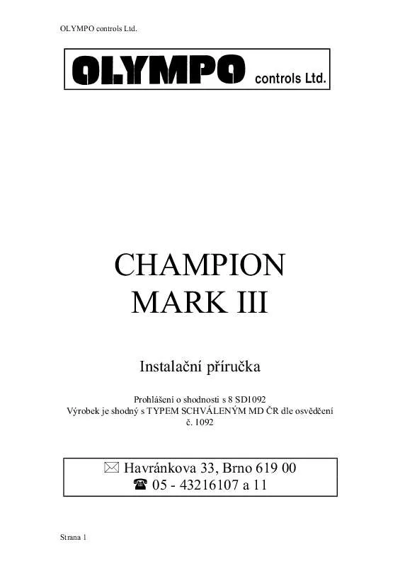 Mode d'emploi OLYMPO CHAMPION MARK III