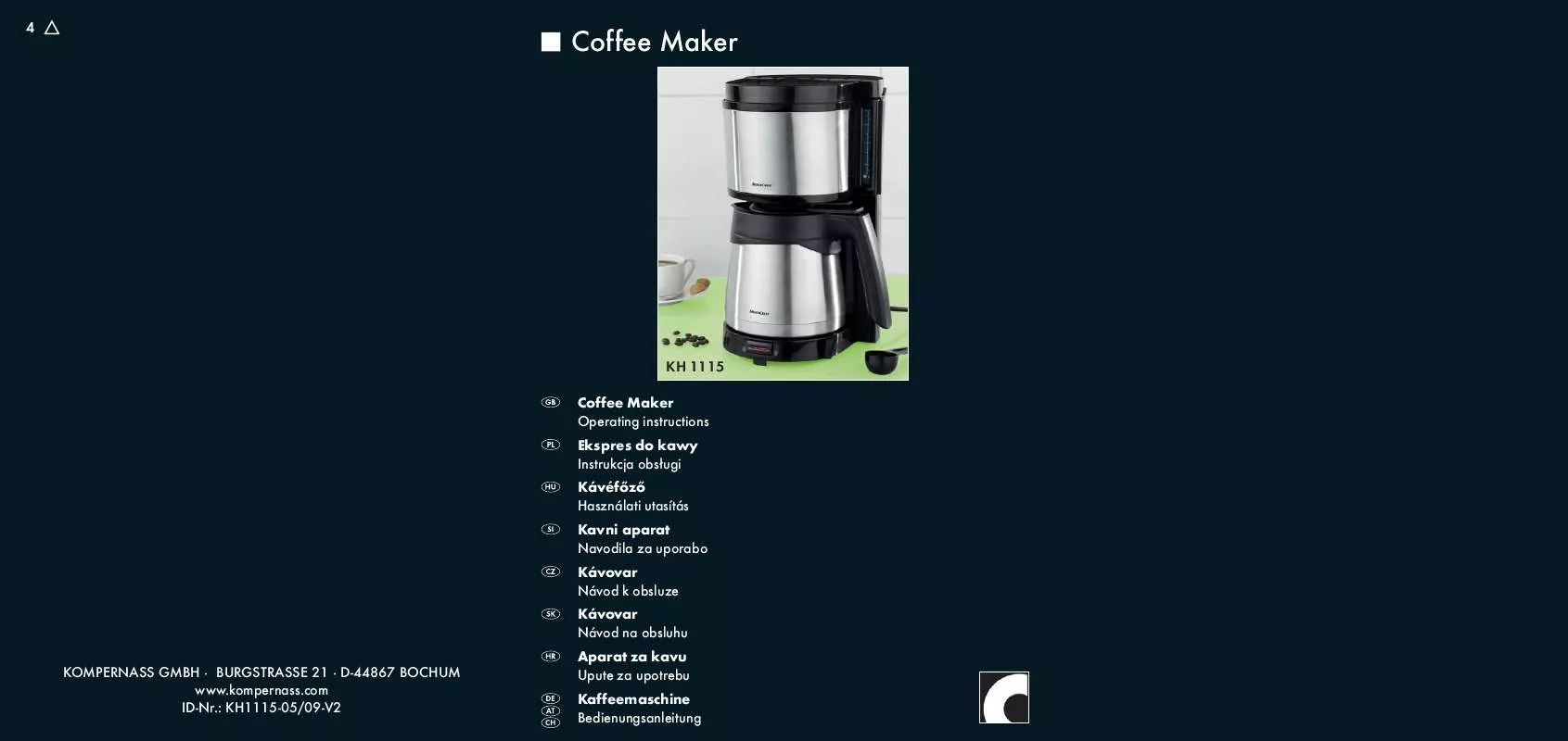 Mode d'emploi SILVERCREST KH 1115 COFFEE MAKER