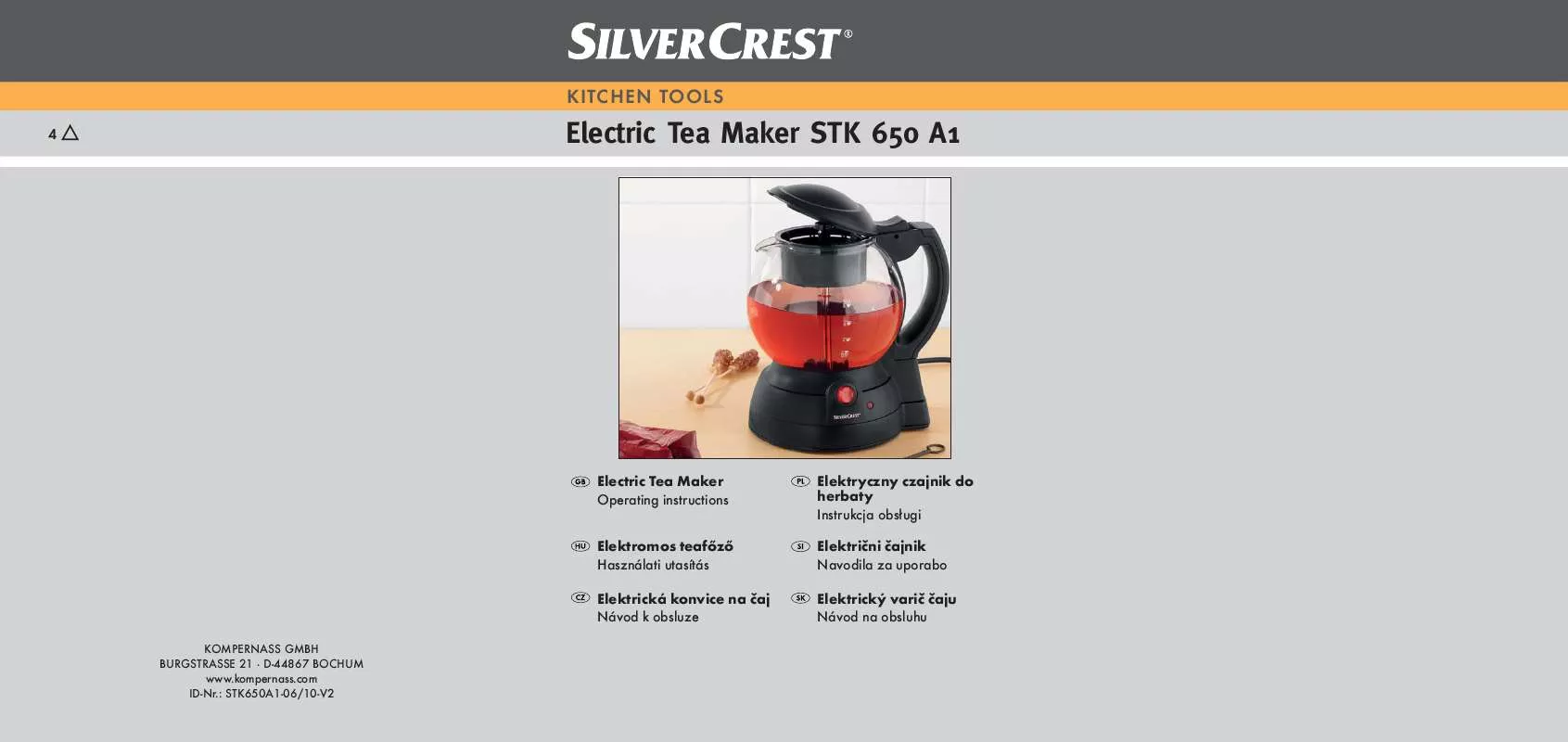 Mode d'emploi SILVERCREST STK 650 A1 ELECTRIC TEA MAKER