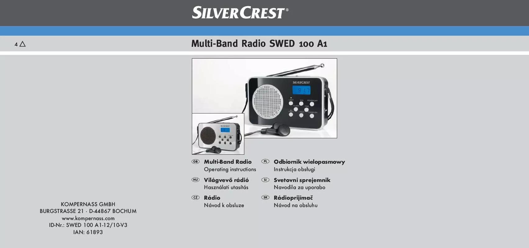 Mode d'emploi SILVERCREST SWED 100 A1 MULTI-BAND RADIO