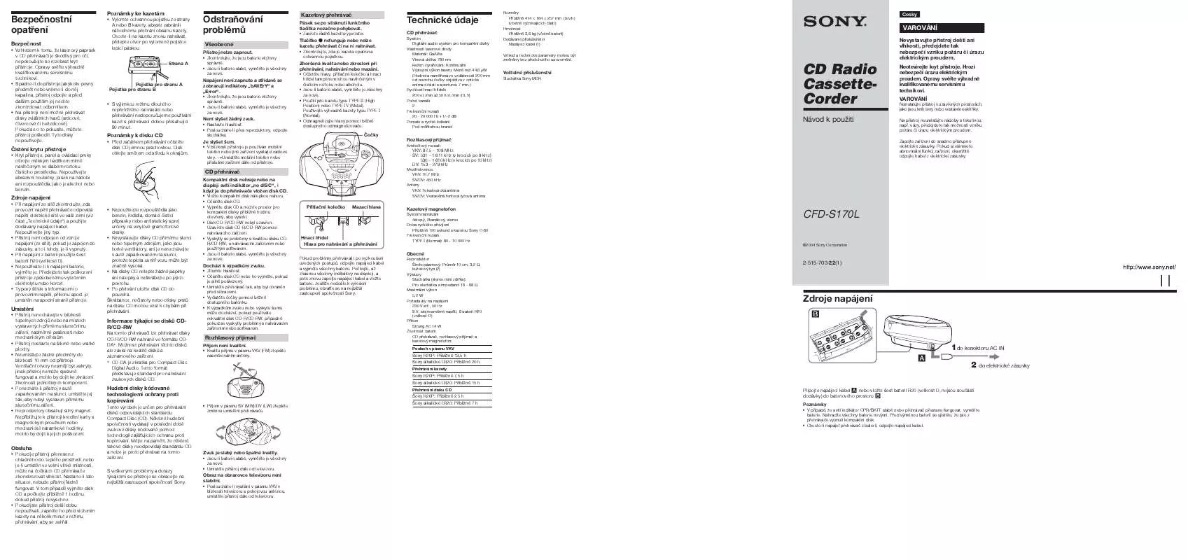Mode d'emploi SONY CFD-S170L