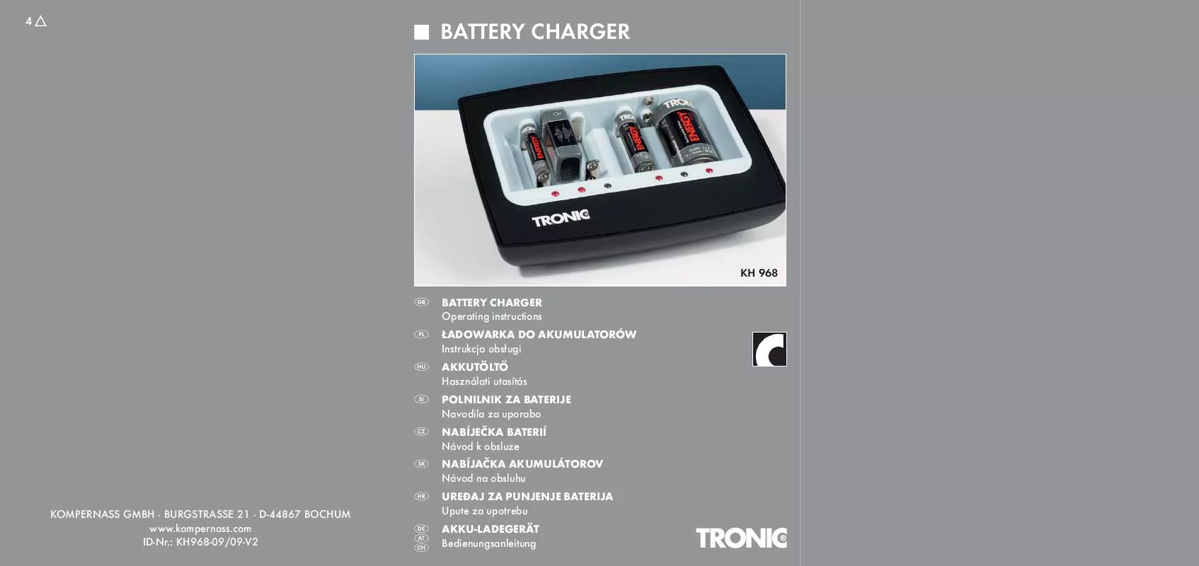 Mode d'emploi TRONIC KH 968 BATTERY CHARGER