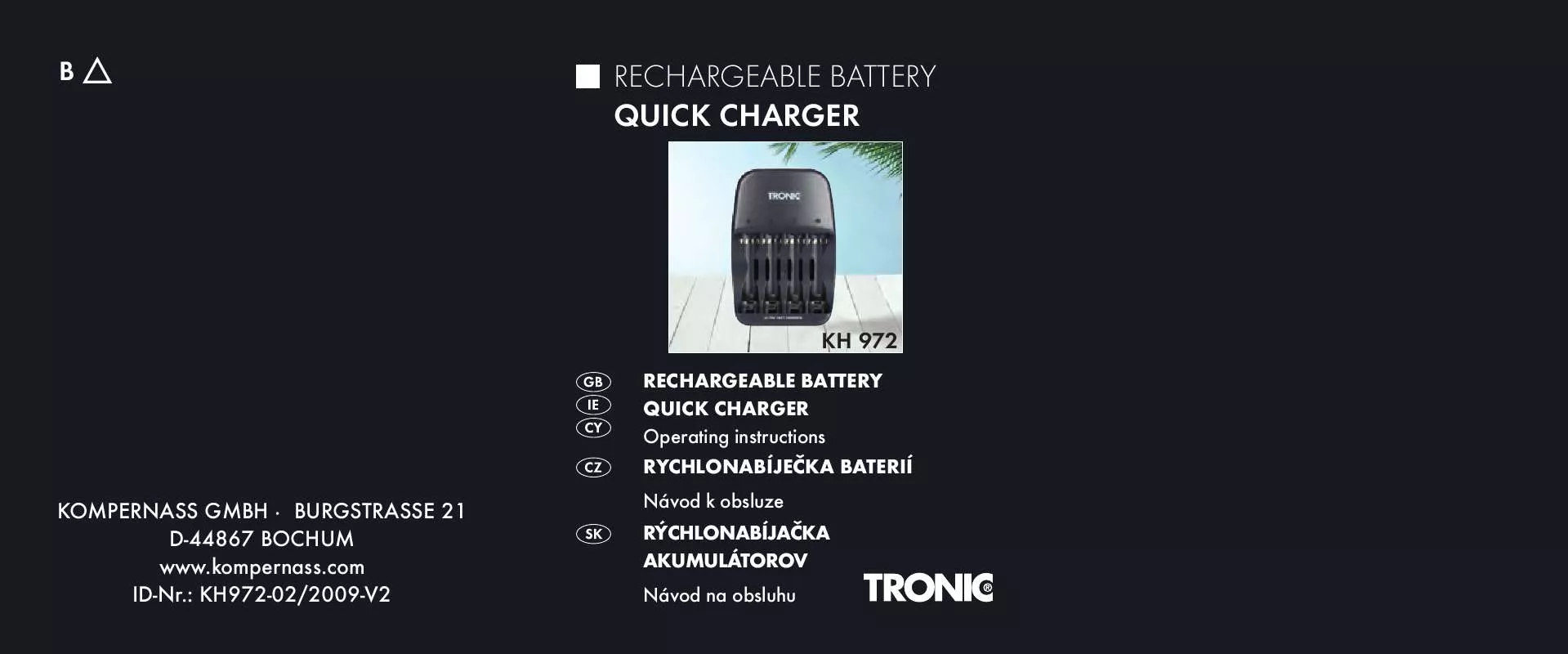 Mode d'emploi TRONIC KH 972 RECHARGEABLE BATTERY QUICK CHARGER