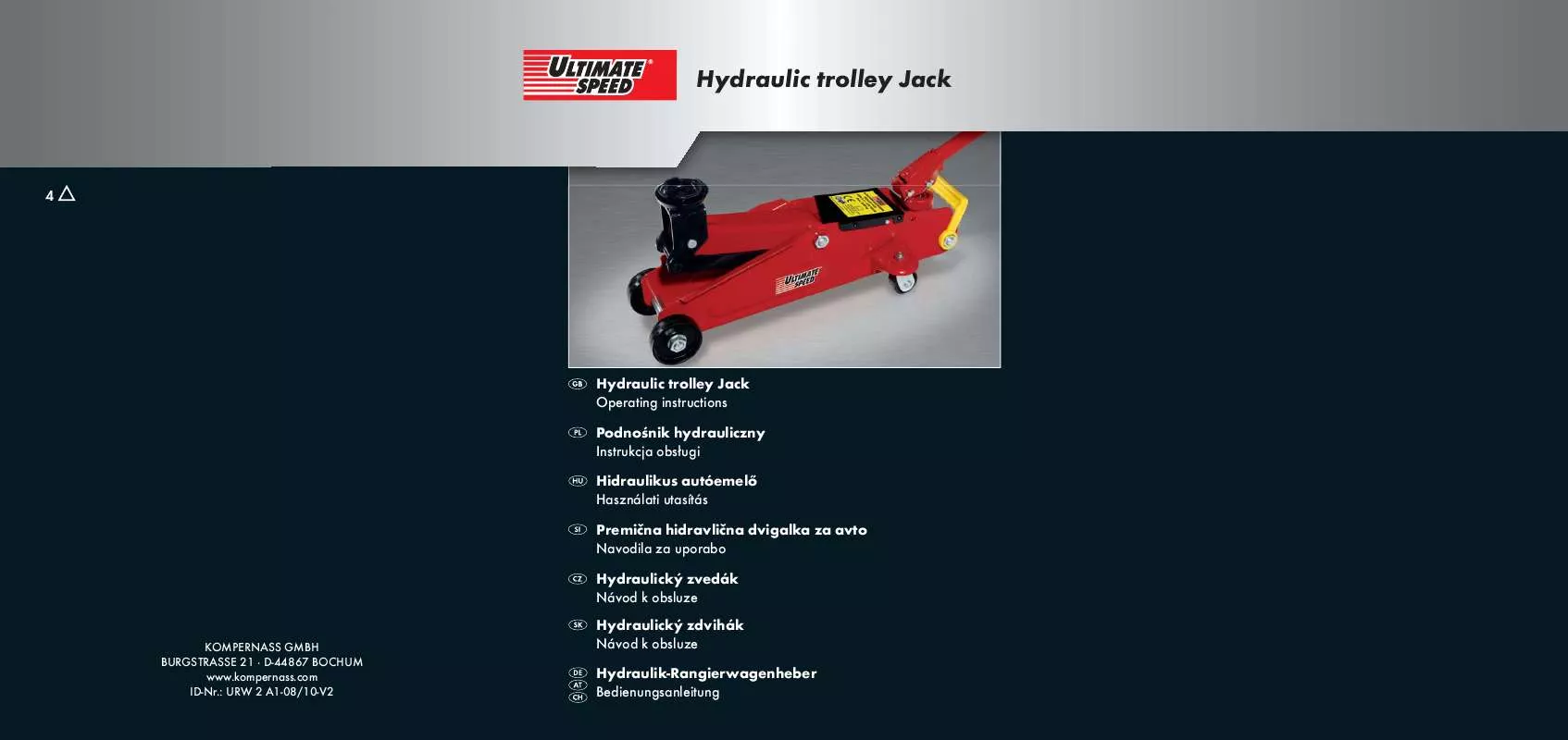 Mode d'emploi ULTIMATE SPEED URW 2 A1 HYDRAULIC TROLLEY JACK