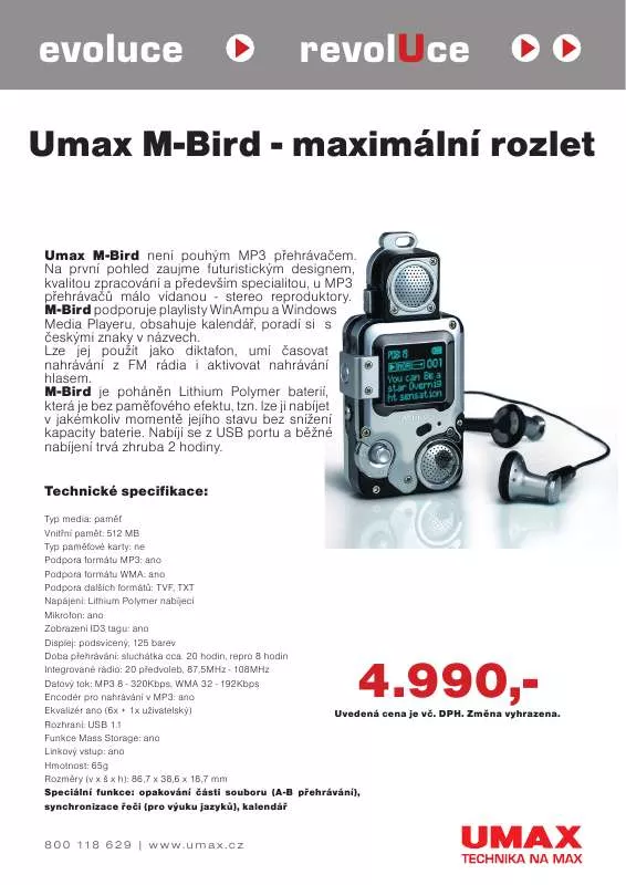 Mode d'emploi UMAX M-BIRD