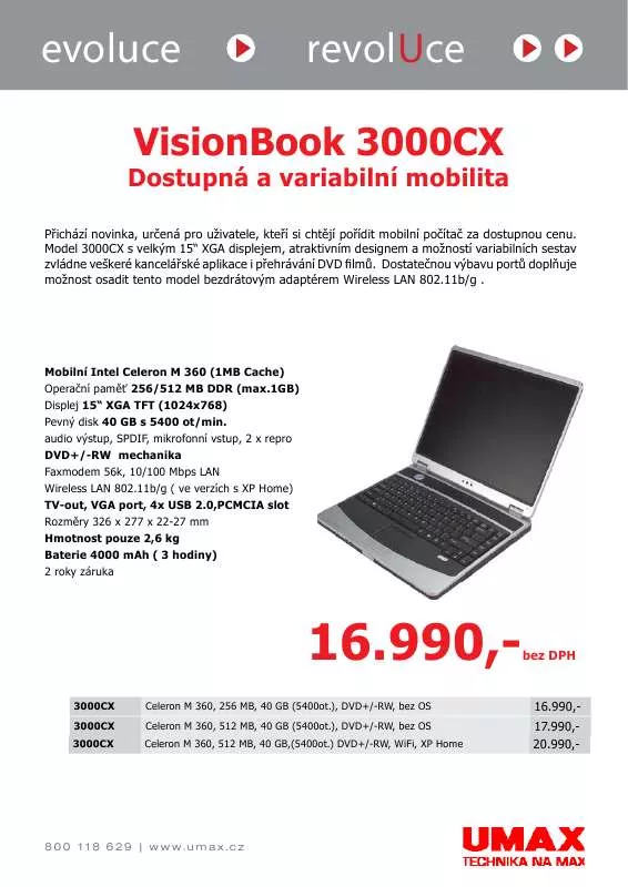 Mode d'emploi UMAX VISIONBOOK 3000CX