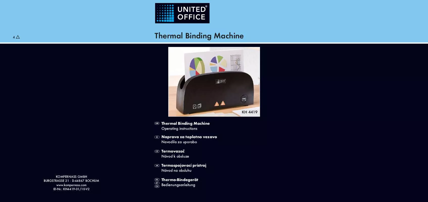 Mode d'emploi UNITED OFFICE KH 4419 THERMAL BINDING MACHINE