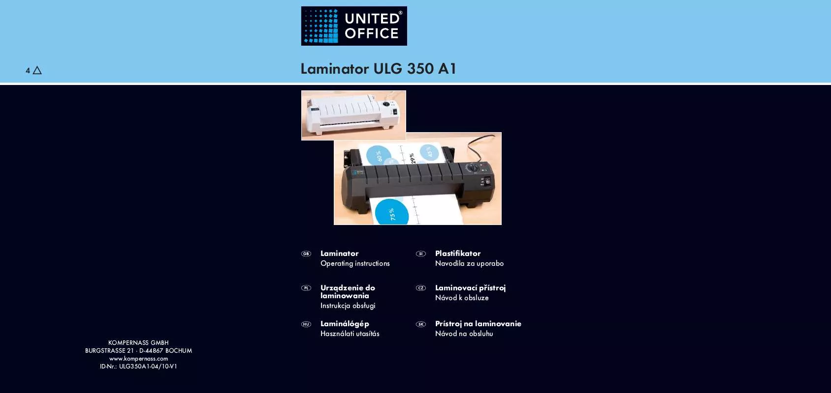 Mode d'emploi UNITED OFFICE ULG 350 A1 LAMINATOR