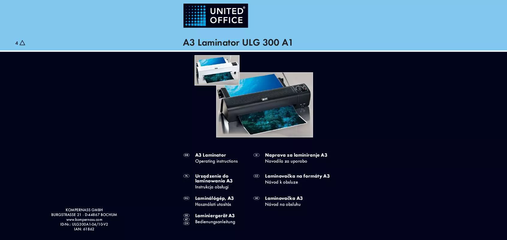 Mode d'emploi UNITED OFFICE ULG 300 A1 A3 LAMINATOR