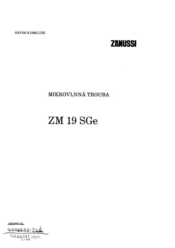 Mode d'emploi ZANUSSI ZM19SGE