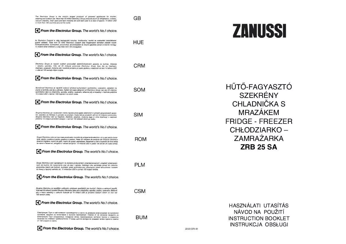 Mode d'emploi ZANUSSI ZRB25SA