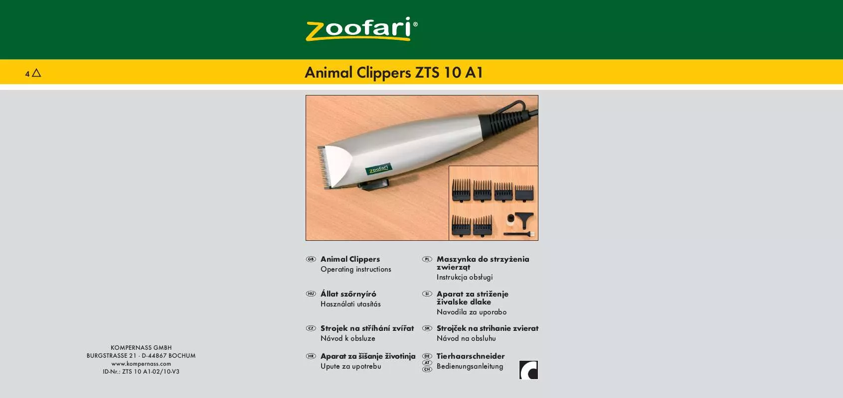 Mode d'emploi ZOOFARI ZTS 10 A1 ANIMAL CLIPPERS