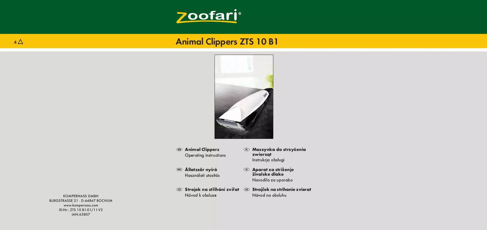 Mode d'emploi ZOOFARI ZTS 10 B1 ANIMAL CLIPPERS