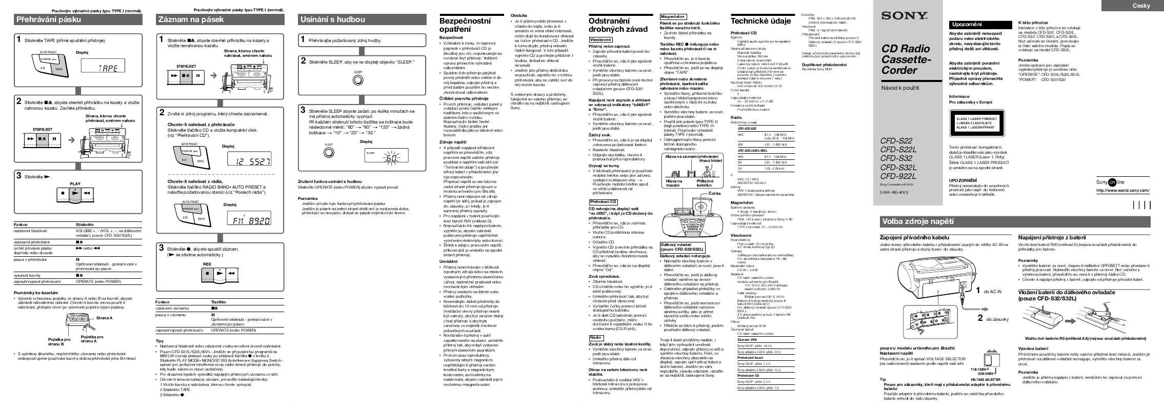 Mode d'emploi SONY CFD-922L