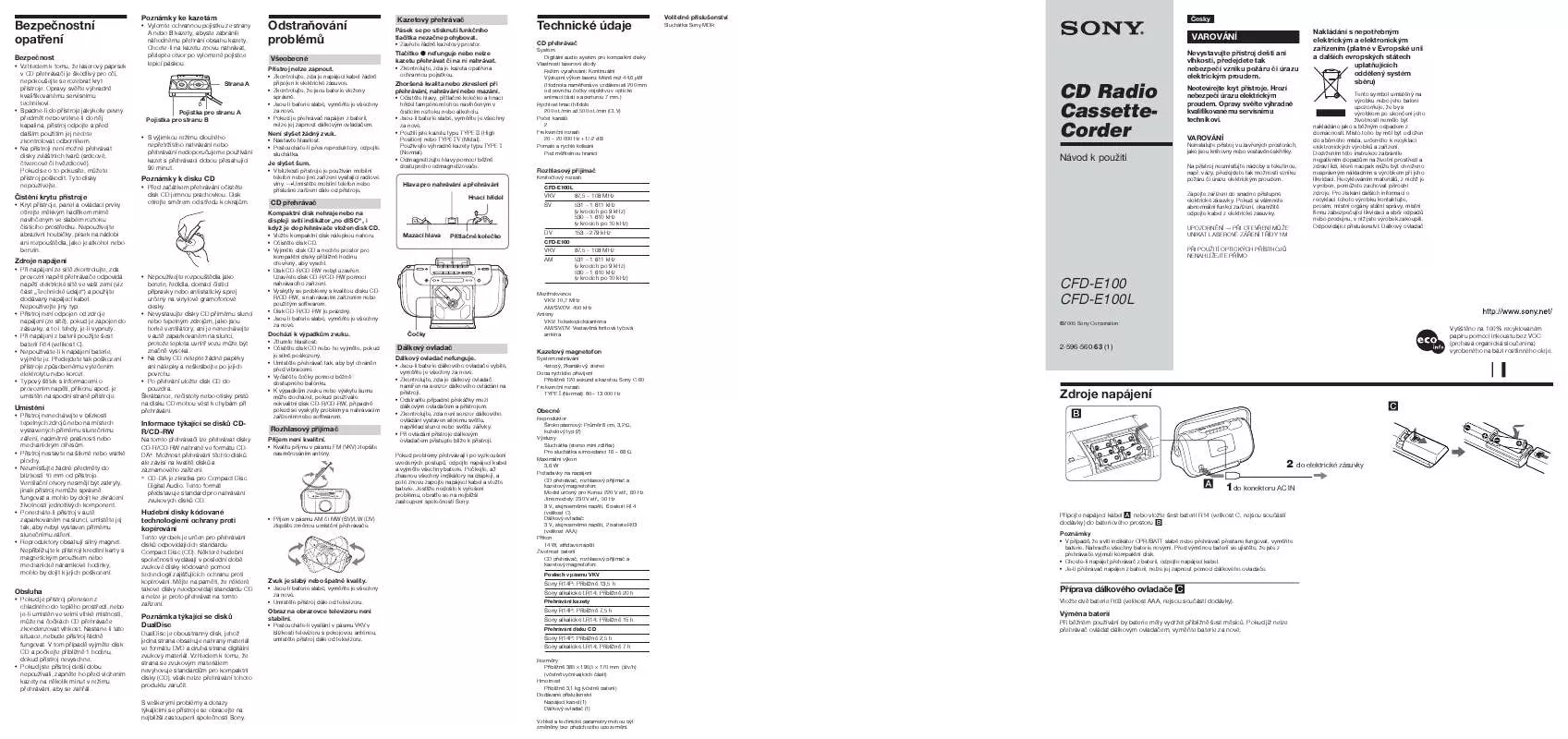 Mode d'emploi SONY CFD-E100