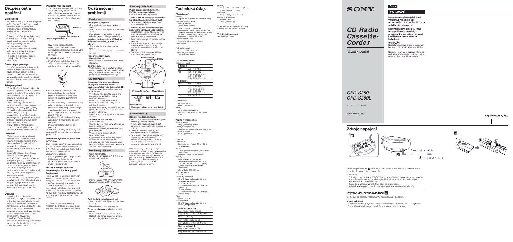 Mode d'emploi SONY CFD-S250