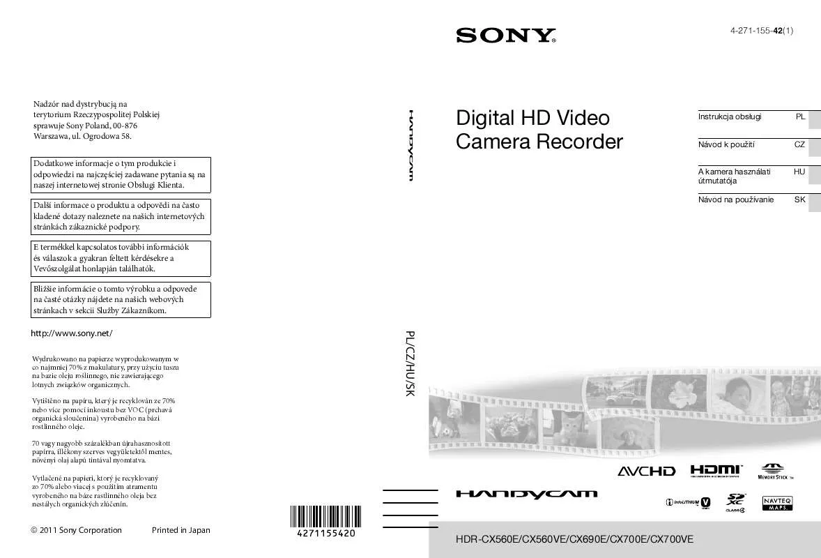 Mode d'emploi SONY HDR-CX700VE