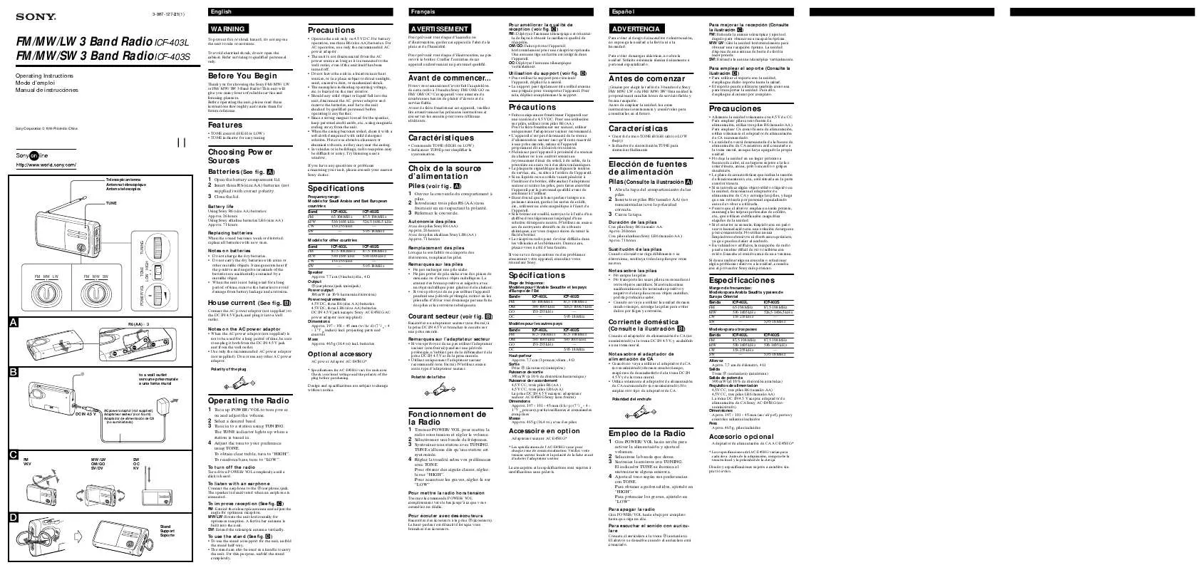 Mode d'emploi SONY ICF-403L