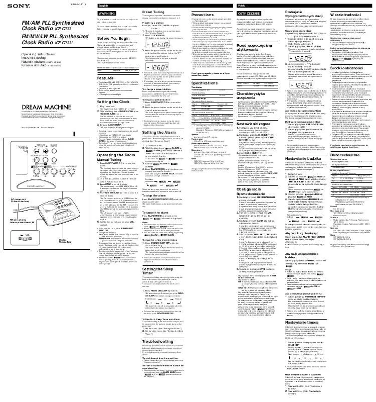 Mode d'emploi SONY ICF-C233L