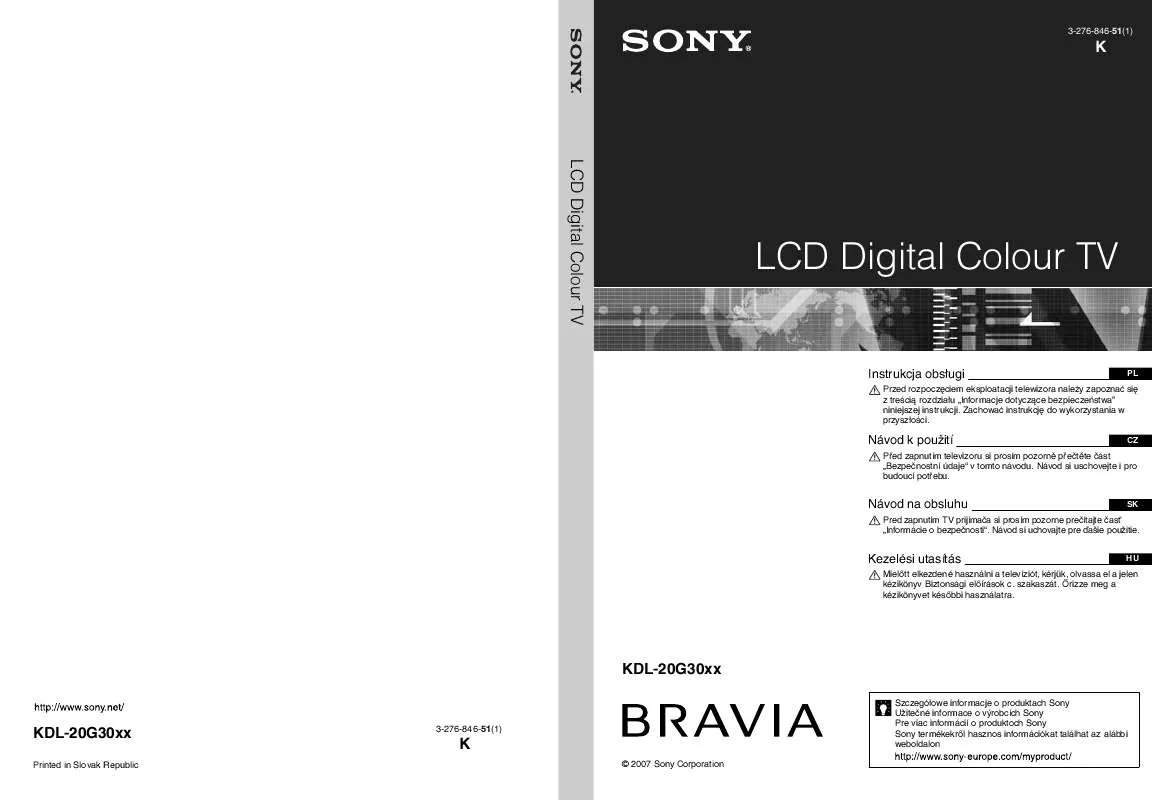 Mode d'emploi SONY KDL-20G3000