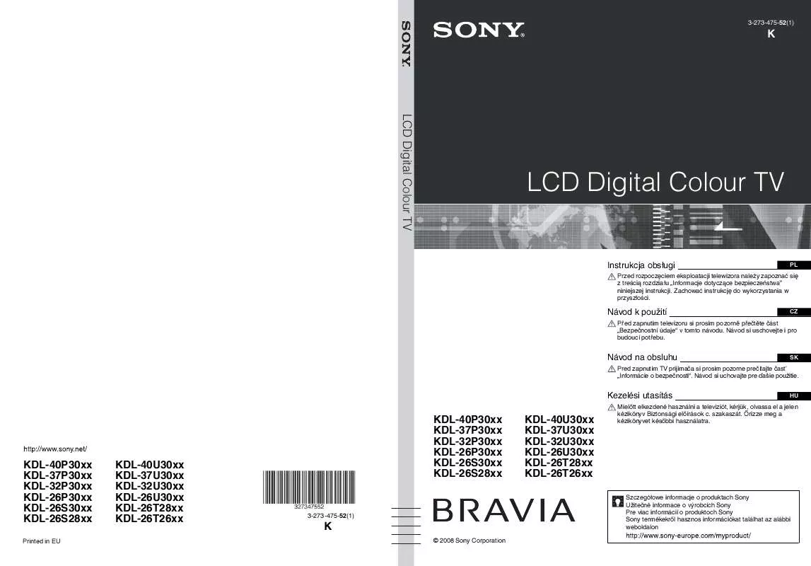 Mode d'emploi SONY KDL-26P3030