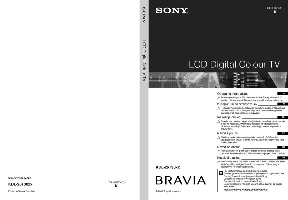 Mode d'emploi SONY KDL-26T3000