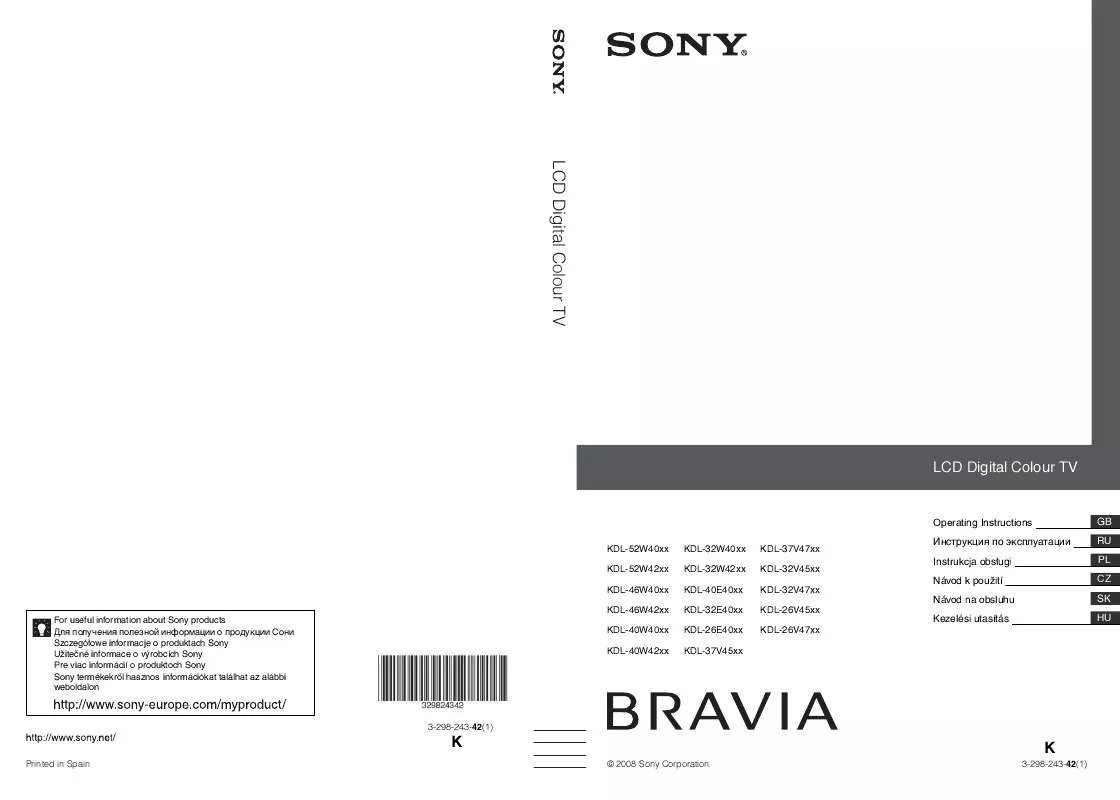 Mode d'emploi SONY KDL-37V4500