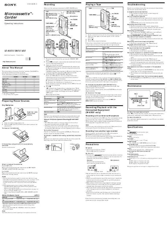 Mode d'emploi SONY M-450