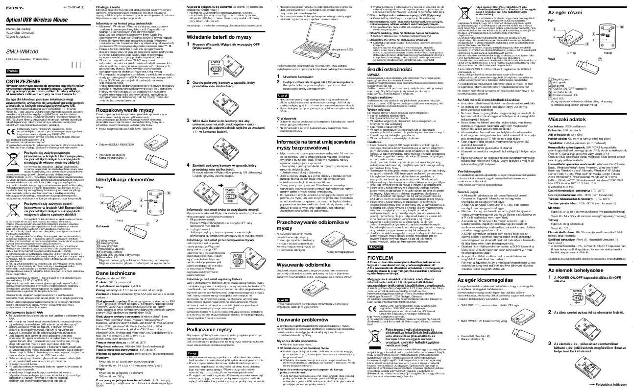 Mode d'emploi SONY SMU-WM100