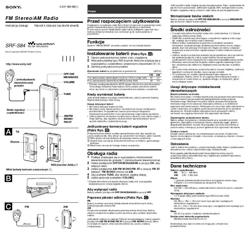 Mode d'emploi SONY SRF-S84