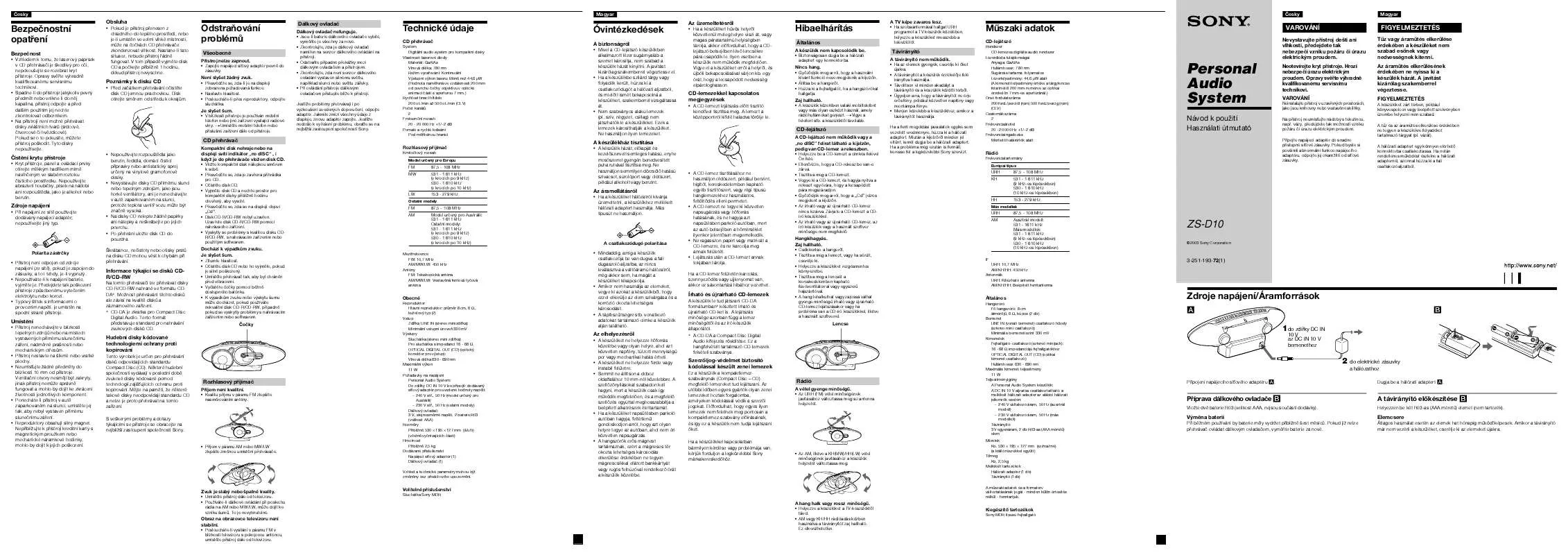 Mode d'emploi SONY ZS-D10