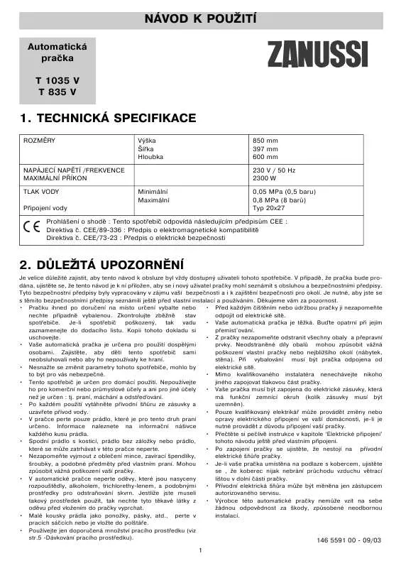 Mode d'emploi ZANUSSI T1035V